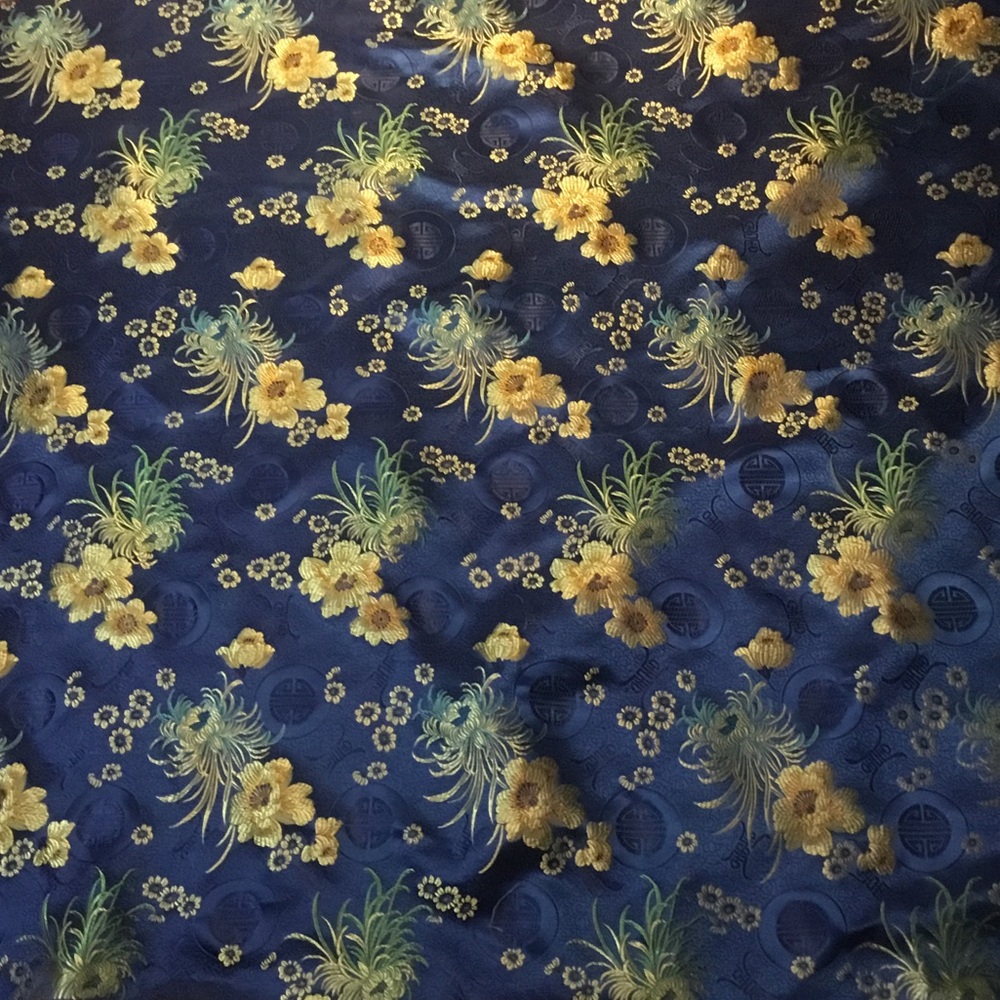 Oriental Floral Patterned Satin Brocade Fabric, One Yard